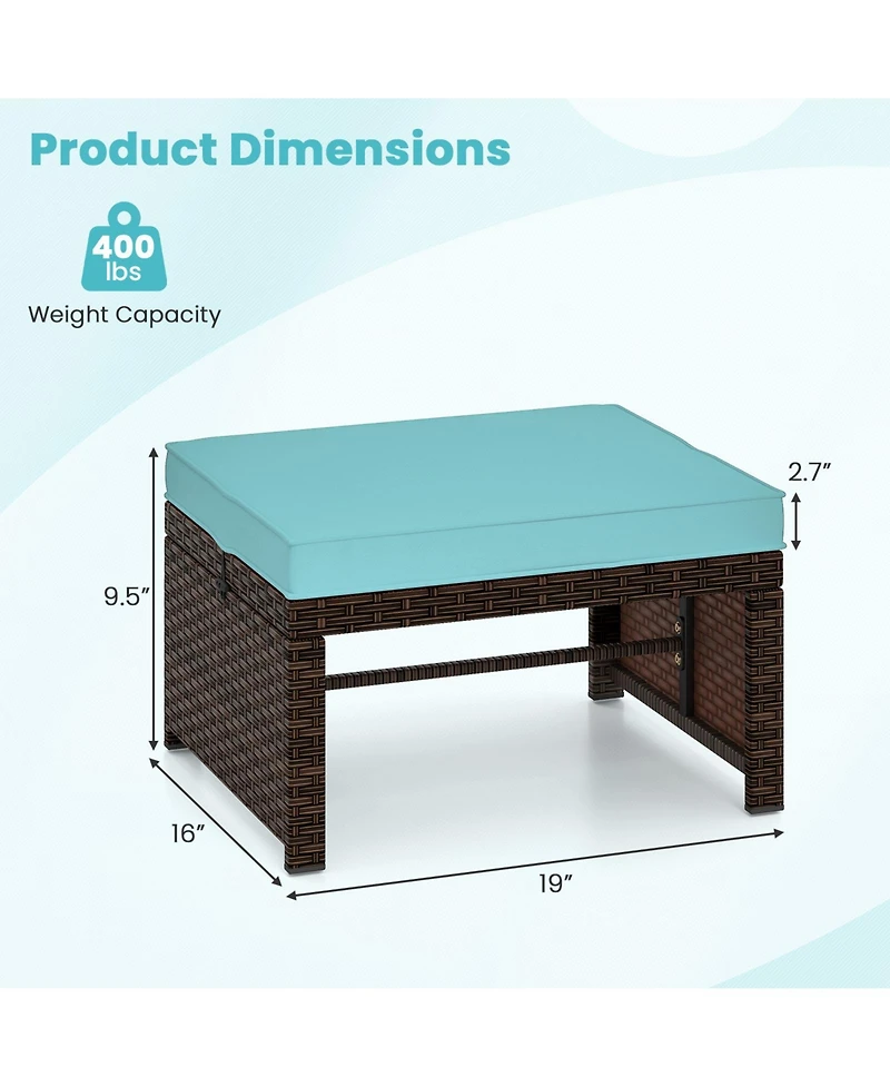 Multipurpose Outdoor 2 Pieces Patio Pe Rattan Ottomans Footstool