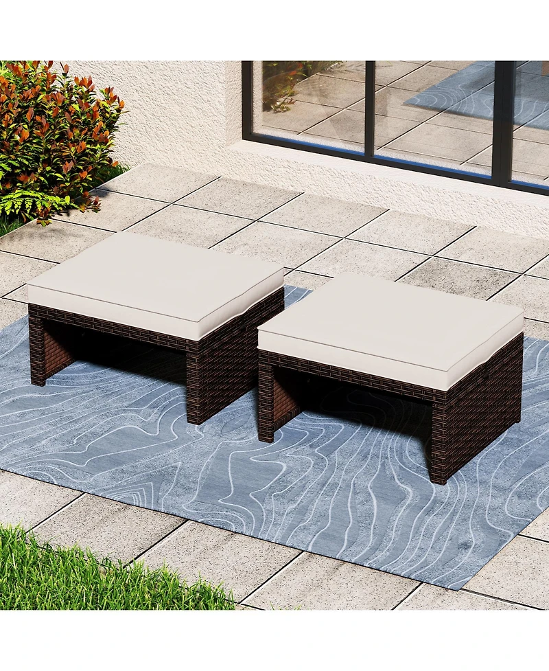 Multipurpose Outdoor 2 Pieces Patio Pe Rattan Ottomans Footstool