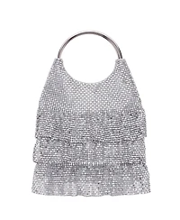 Nina 3-Tiered Crystal Mesh Ruffle Pouch Bag