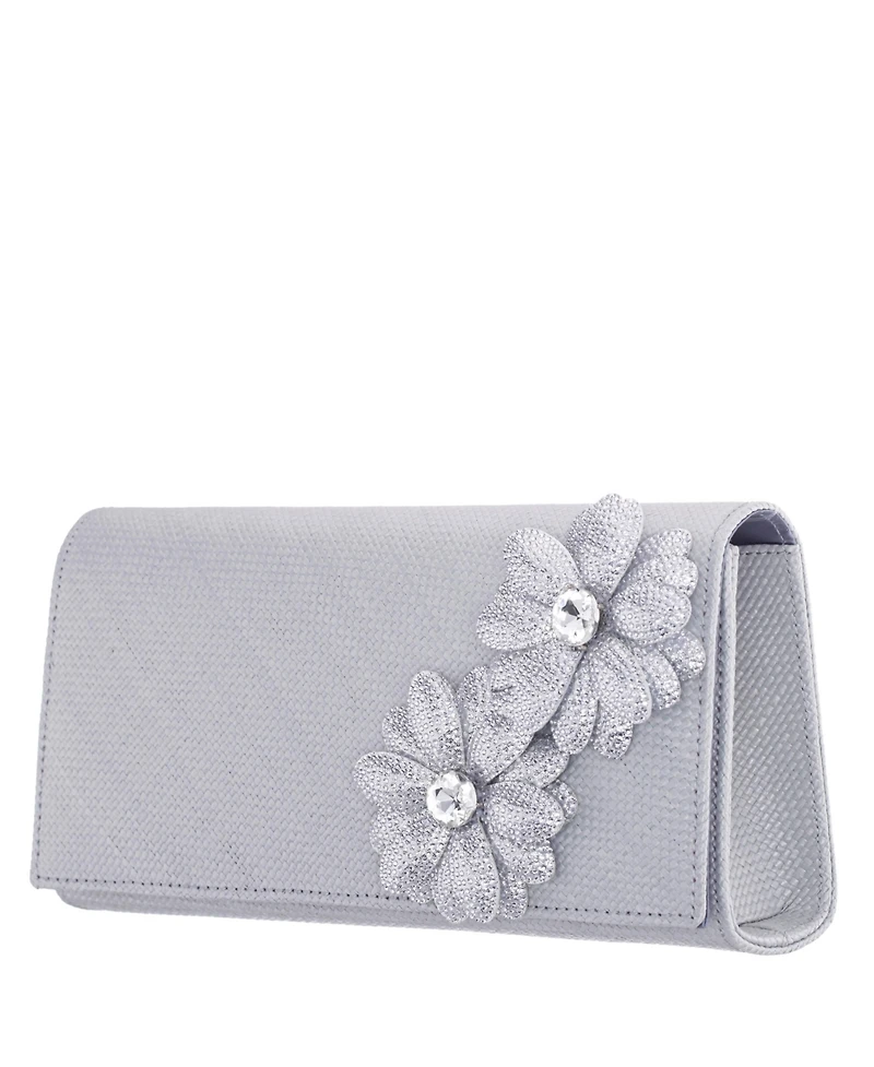 Nina Double Crystal Flower Slim Clutch Bag
