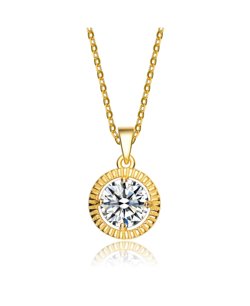 Cubic Zirconia Sterling Silver Gold Plated Classic Round Pendant