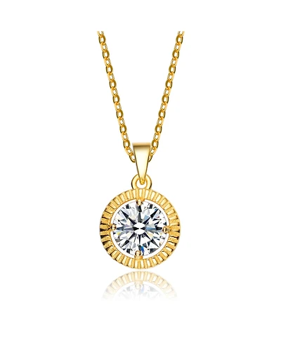 Cubic Zirconia Sterling Silver Gold Plated Classic Round Pendant