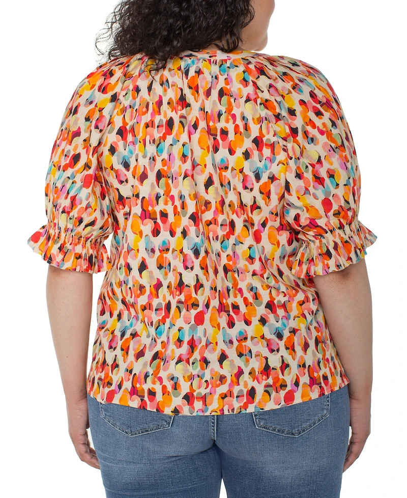 Liverpool Los Angeles Plus Size Printed Puff-Sleeve Blouse
