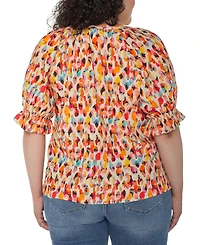 Liverpool Los Angeles Plus Size Printed Puff-Sleeve Blouse