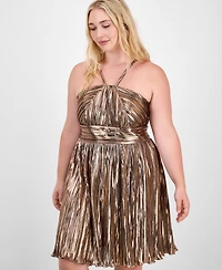 City Studios Trendy Plus Metallic Foil Pleated Fit & Flare Dress