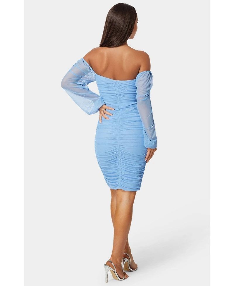 Bebe Women's Blouson Sleeve Ruched Midi Dress