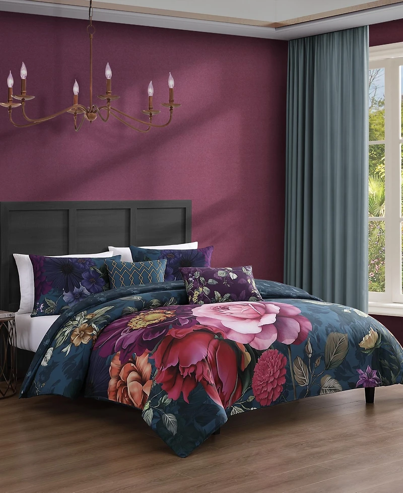 Bebejan Vibrant Flora Bedding 100% Cotton Sateen 5 Piece Queen Size Reversible Comforter Set