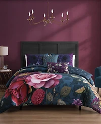 Bebejan Vibrant Flora Bedding 100% Cotton Sateen 5 Piece King Size Reversible Comforter Set
