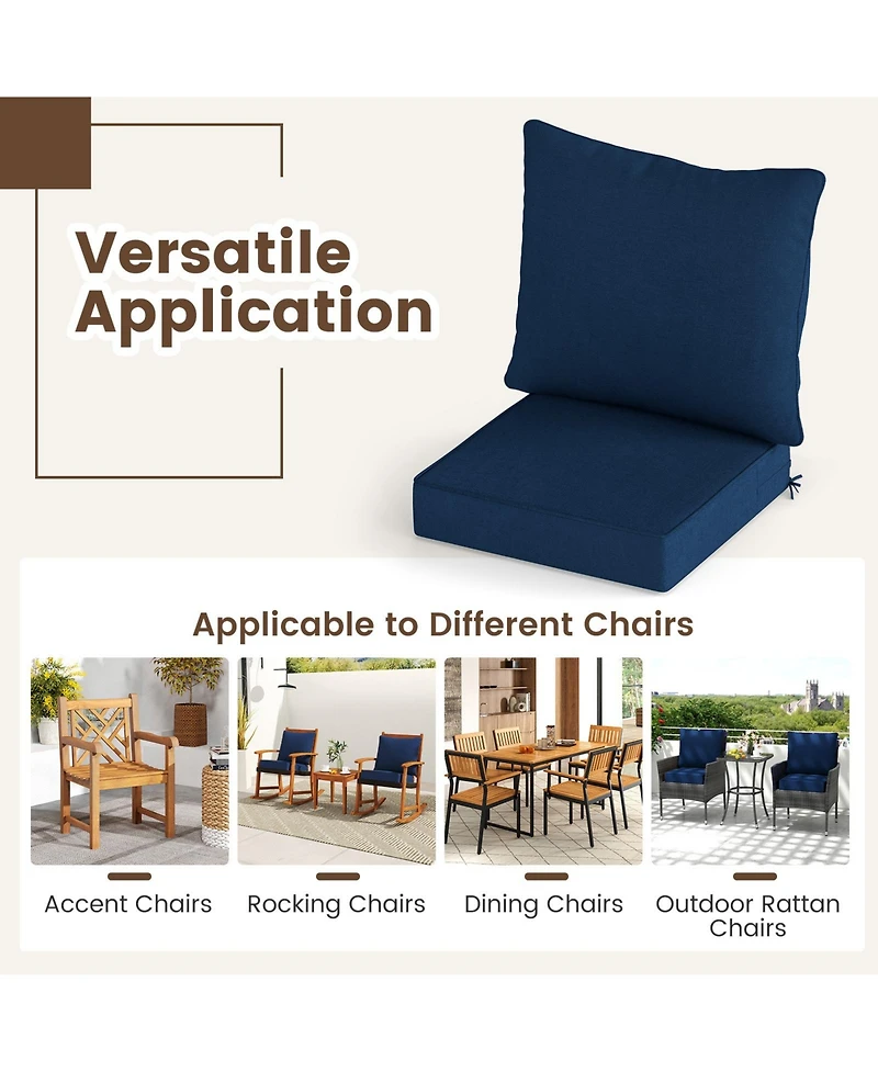 Deep Seat Chair Cushion Pads Set with Rope Belts for Indoor and Outdoor