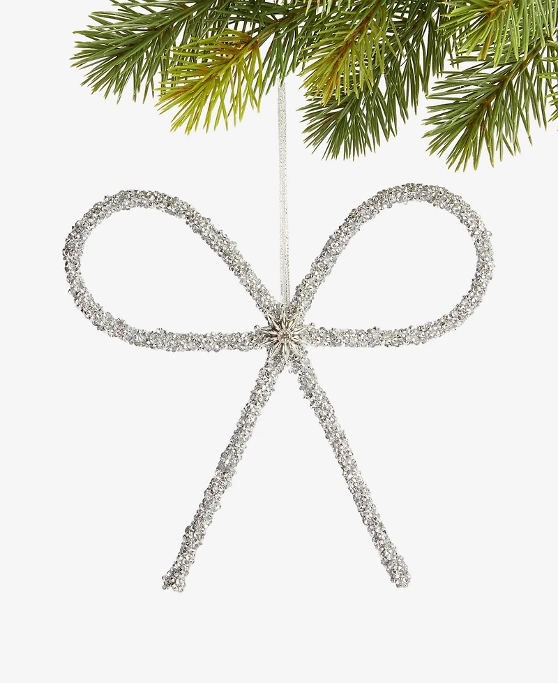 Holiday Lane Jeweled Classics Silver-Tone Glitter Bow Ornament, Macy's Exclusive
