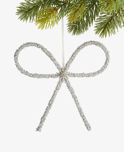 Holiday Lane Jeweled Classics Silver-Tone Glitter Bow Ornament, Macy's Exclusive