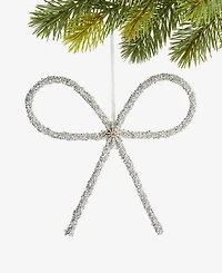 Holiday Lane Jeweled Classics Silver-Tone Glitter Bow Ornament, Macy's Exclusive