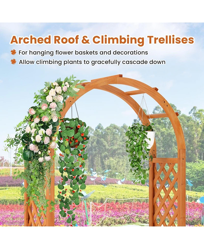 Raised Garden Bed with Lattice Trellis Ached Roof Wooden Elevated Planter Box