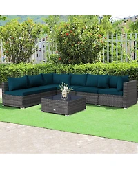 7 Pieces Patio Rattan Furniture Set with Sectional Sofa Cushioned