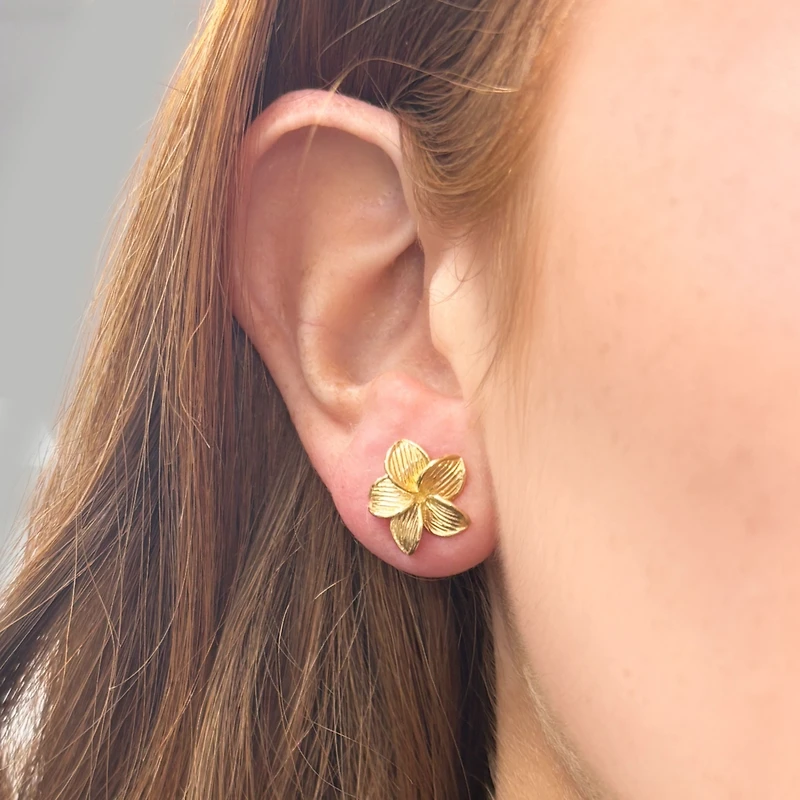 The Lovery Gold Tropical Flower Stud Earrings 14K Gold