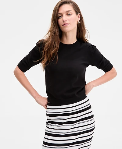 On 34th Women's Puff-Sleeve Crewneck Sweater, Exclusively at Macy's