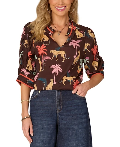 Democracy Women's Printed Elbow-Sleeve Blouse