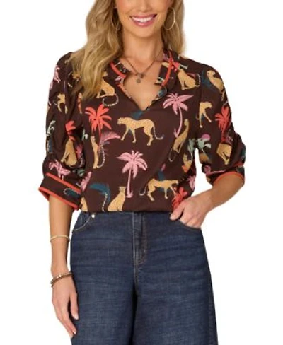 Democracy Womens Printed Elbow Sleeve Blouse Pxs 3x
