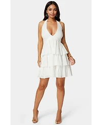 Bebe Women's Tiered Eyelet Halter Dress