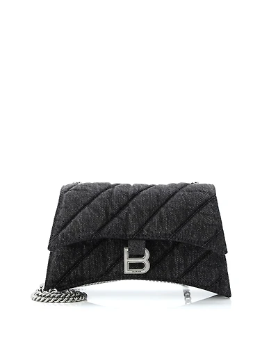 Pre-Owned Balenciaga Small Crush Chain Flap Bag Quilted Denim