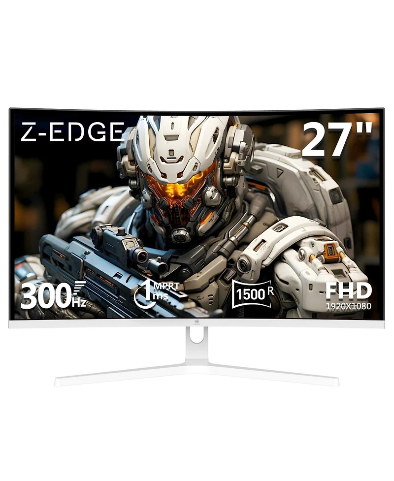 Z-edge UG27H-White 27 inch 1080P Full Hd 1920 x 1080 300 Hz 1 ms Curved Gaming Monitor, 16.7 Million Display Colors, FreeSync, Ultra-Slim Beze