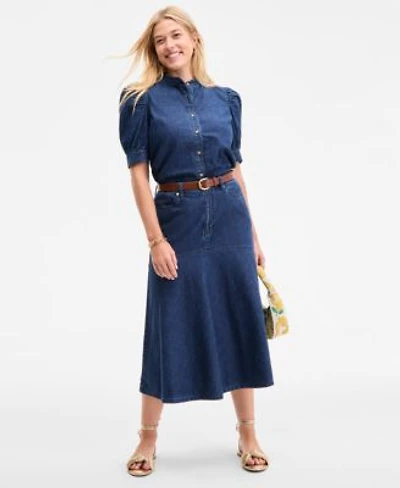 On 34th Womens Cotton Denim Puff Sleeve Shirt Denim Flared Midi Skirt Exclusively At Macys