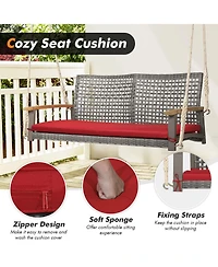 Slickblue 2-Person Patio Wicker Hanging Swing Chair for Porch Balcony or Backyard
