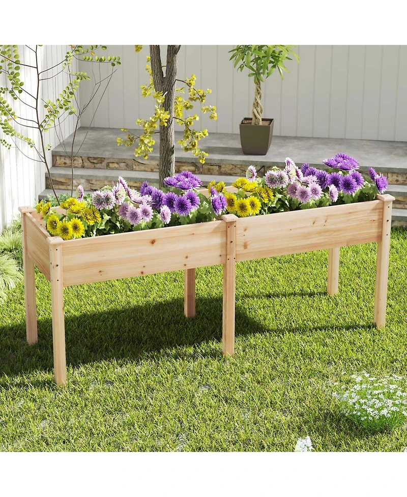 Slickblue Outdoor Raised Garden Bed with Divider Panel and Drainage Holes