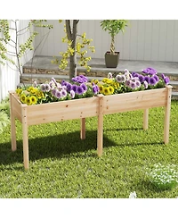 Slickblue Outdoor Raised Garden Bed with Divider Panel and Drainage Holes