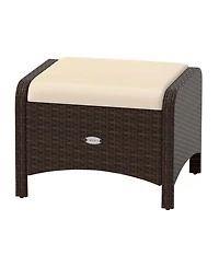 2 Pieces Outdoor Patio Pe Wicker Ottomans with Removable Cushions
