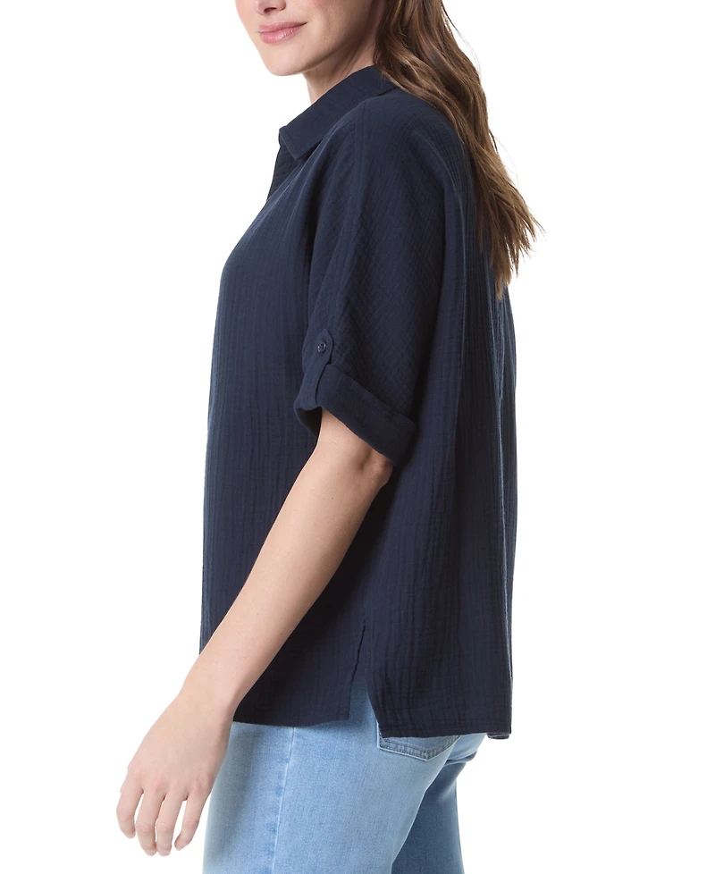 Gloria Vanderbilt Women's Cotton Callista Roll-Tab Textured Top