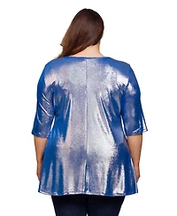 24seven Comfort Apparel Plus Scoop Neck Flared Tunic Top