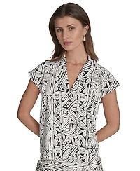 Halston Women's Printed V-Neck Cap-Sleeve Top
