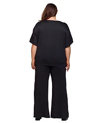 24seven Comfort Apparel Plus Boat Neck Top and Wide Leg Pants Set