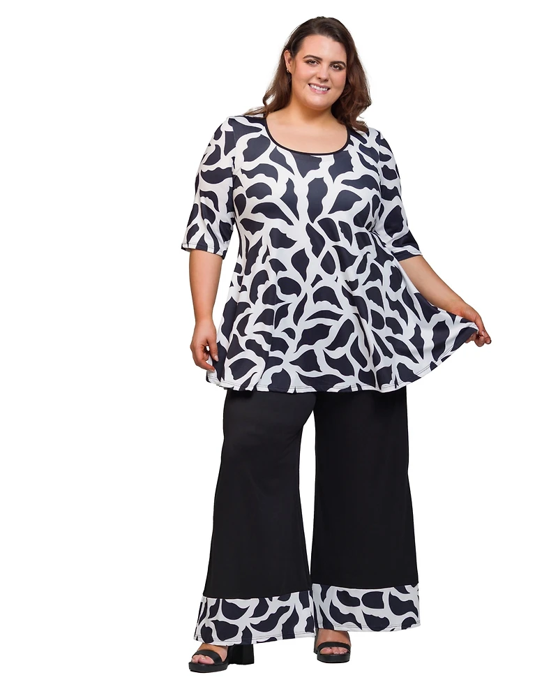 24seven Comfort Apparel Plus Printed 2-Piece Top and Pants Set