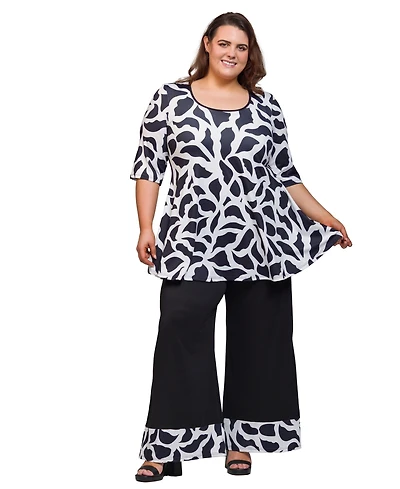 24seven Comfort Apparel Plus Printed 2-Piece Top and Pants Set