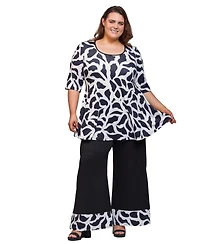 24seven Comfort Apparel Plus Printed 2-Piece Top and Pants Set