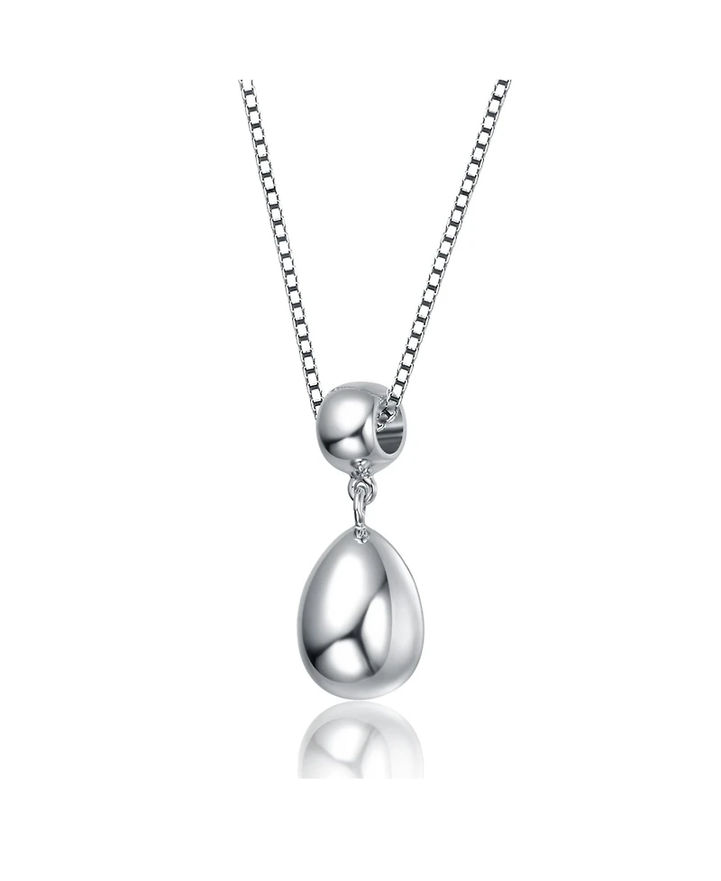 Double Bead Drop Pendant Necklace in White Gold Plated or 14K Gold Plated
