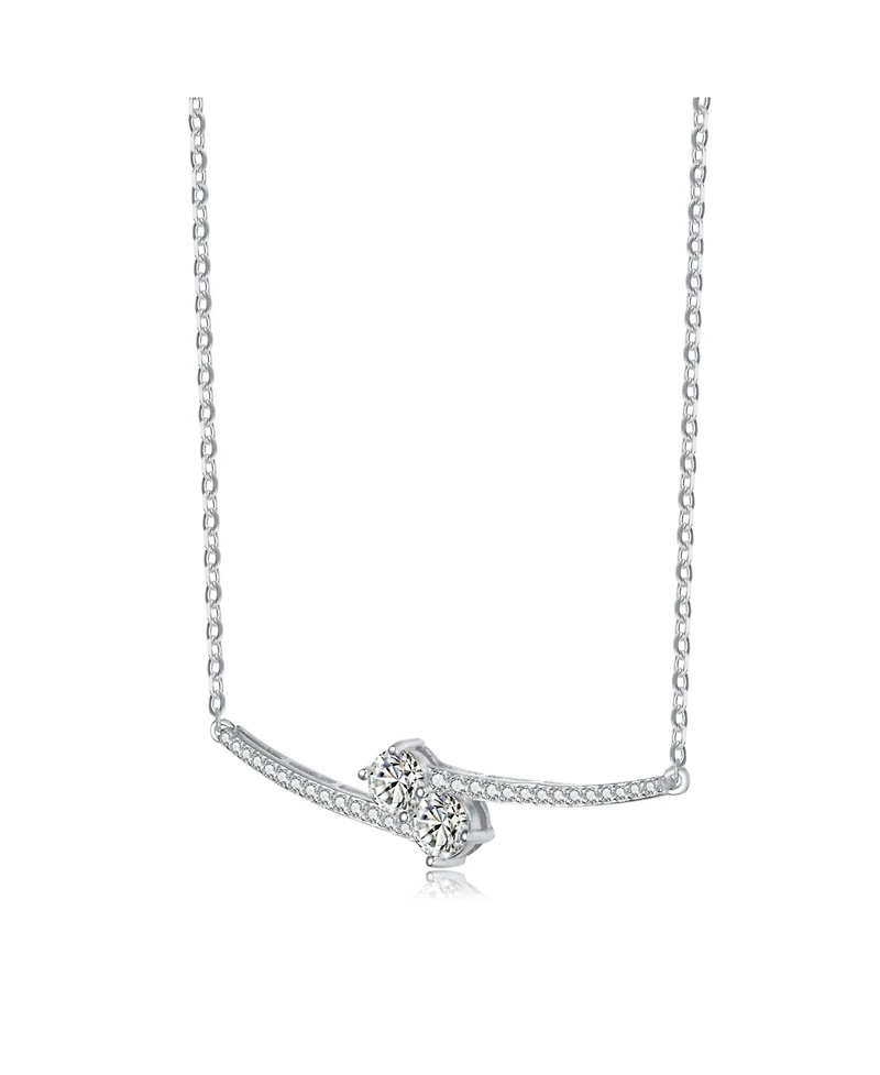 Sterling Silver Two Rods with Clear Cubic Zirconia Necklace