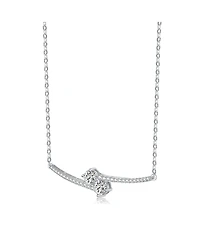 Sterling Silver Two Rods with Clear Cubic Zirconia Necklace