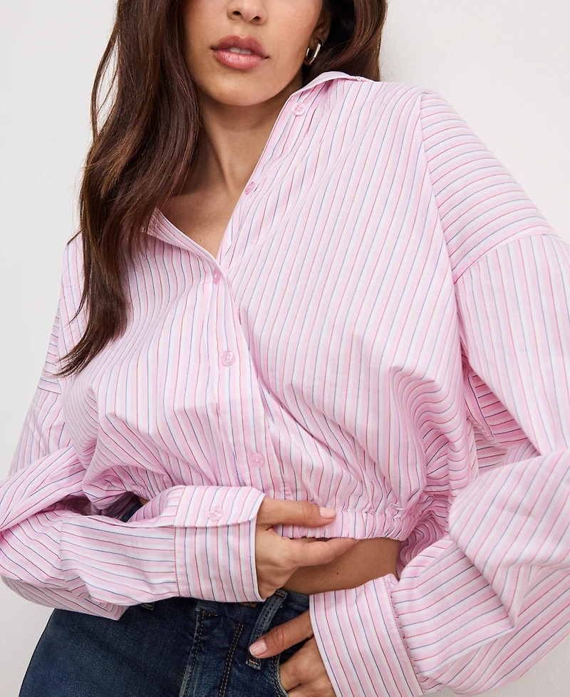 Good American Women's Button-Front Poplin Bubble Shirt