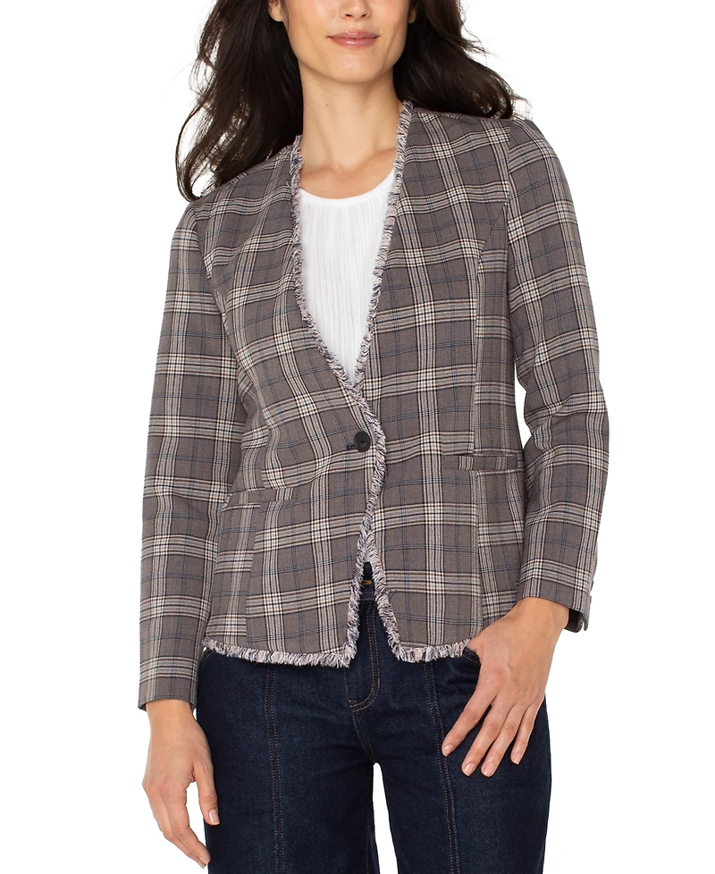 Liverpool Los Angeles Women's Collarless Fray-Trim Fitted Blazer