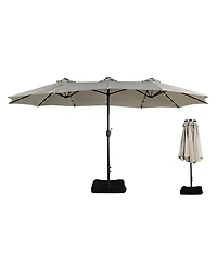 15 Ft Patio Umbrella with Base Included Outdoor Solar Lights Large Double-sided Market Table Umb