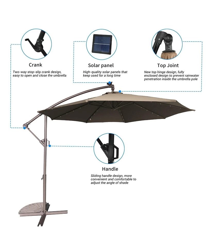 10 Ft Cantilever Patio Umbrella with Lights Offset Patio Umbrella Crank Large Outdoor Umbrella Pool Umbrella