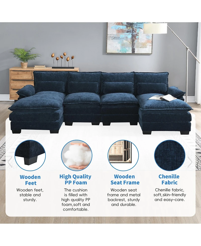 Mondawe 109.8x55.9" Modern U-shaped Sectional Sofa with Waist Pillows,6-seat Upholstered Symmetrical Sofa Furniture,Sleeper Sofa Couch with Chaise Lou