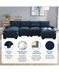 Mondawe 109.8x55.9" Modern U-shaped Sectional Sofa with Waist Pillows,6-seat Upholstered Symmetrical Sofa Furniture,Sleeper Sofa Couch with Chaise Lou
