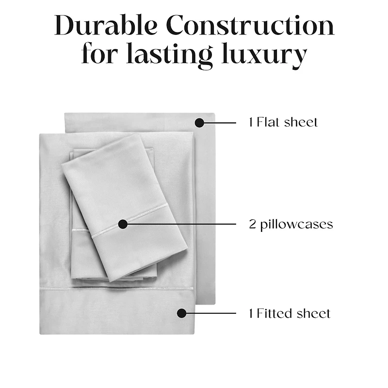 Superior Egyptian Cotton 1500 Thread Count Embroidered Marrow Stitch Hem Deep Pocket Sheet Set,California King