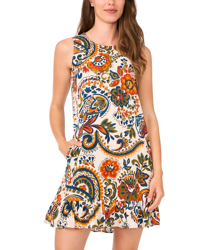 Msk Women's Sleeveless Round-Neck Shift Dress