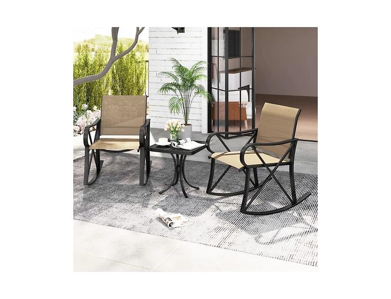 3 Piece Patio Rocking Set with Smooth Motion Outdoor Rocker Chair Bistro