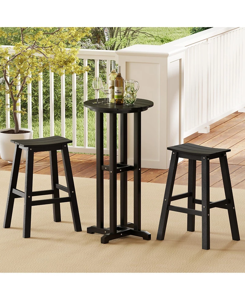 Round Bar Table Patio Hdpe Height Dining with Slatted Tabletop